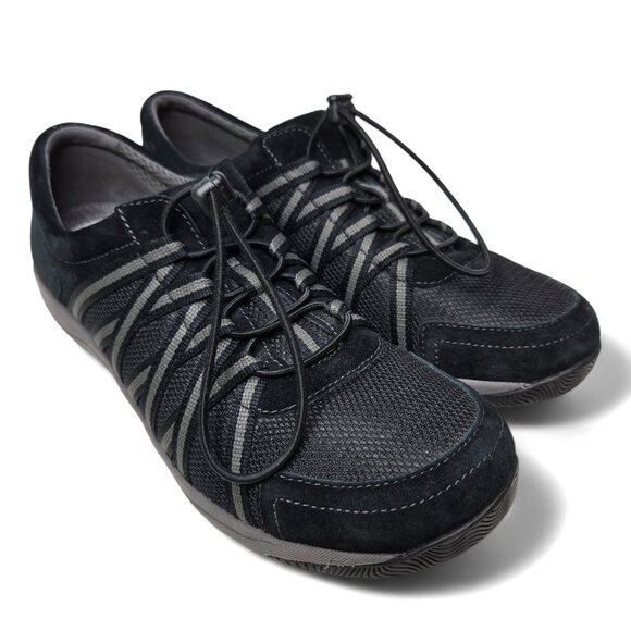Dansko Honor Black Suede Sneakers Women's Mesh Upper Strappy Lace Up 10.5 to 11 - Picture 1 of 9